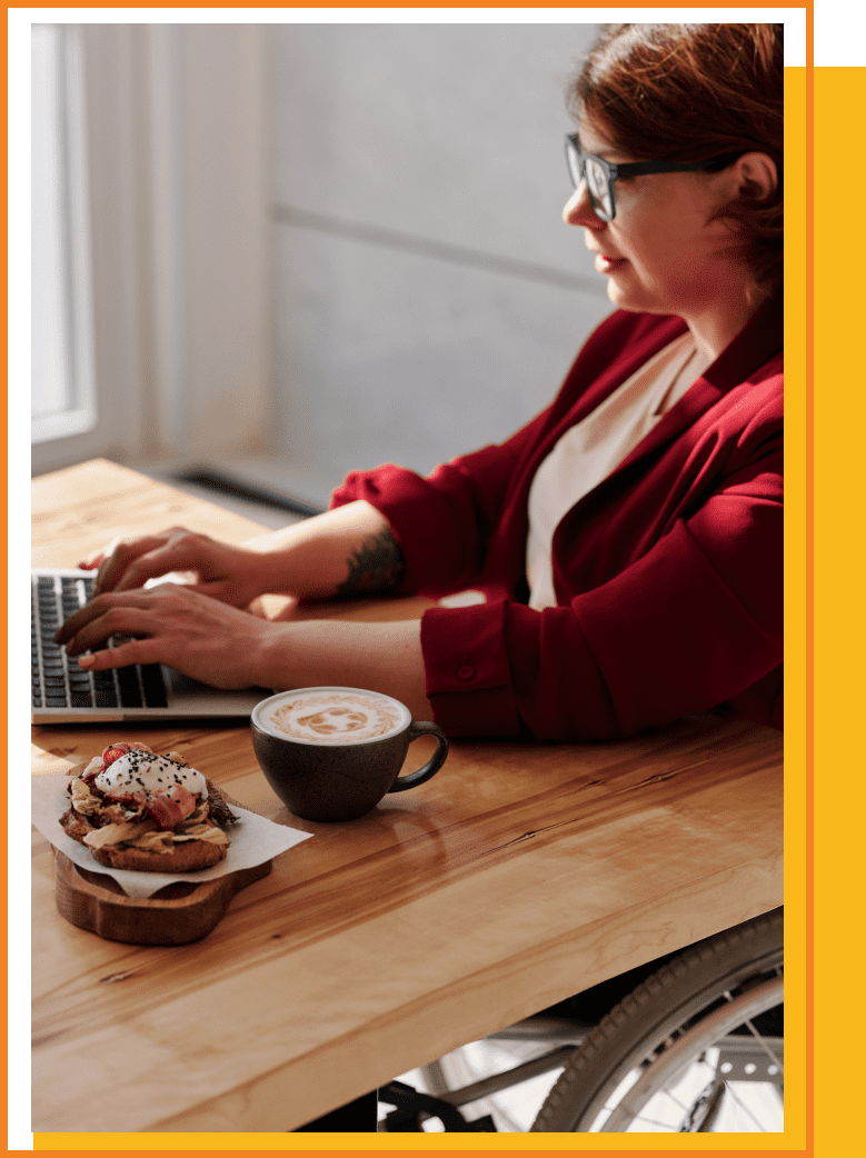 woman with laptop and food